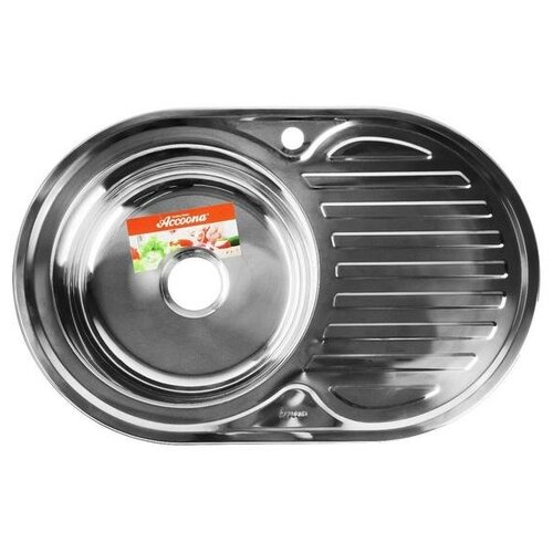 Мойка кухонная Accoona AB5077-L, врезная, левая, толщина 0.6 мм, 770х500х165 мм, глянец