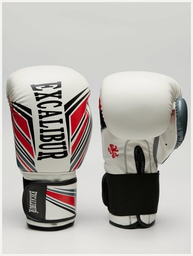 Изображение товара Боксерские перчатки Excalibur White PU 8023-03, тренировочные, липучка, унисекс, эко-кожа, белые, 12 унции