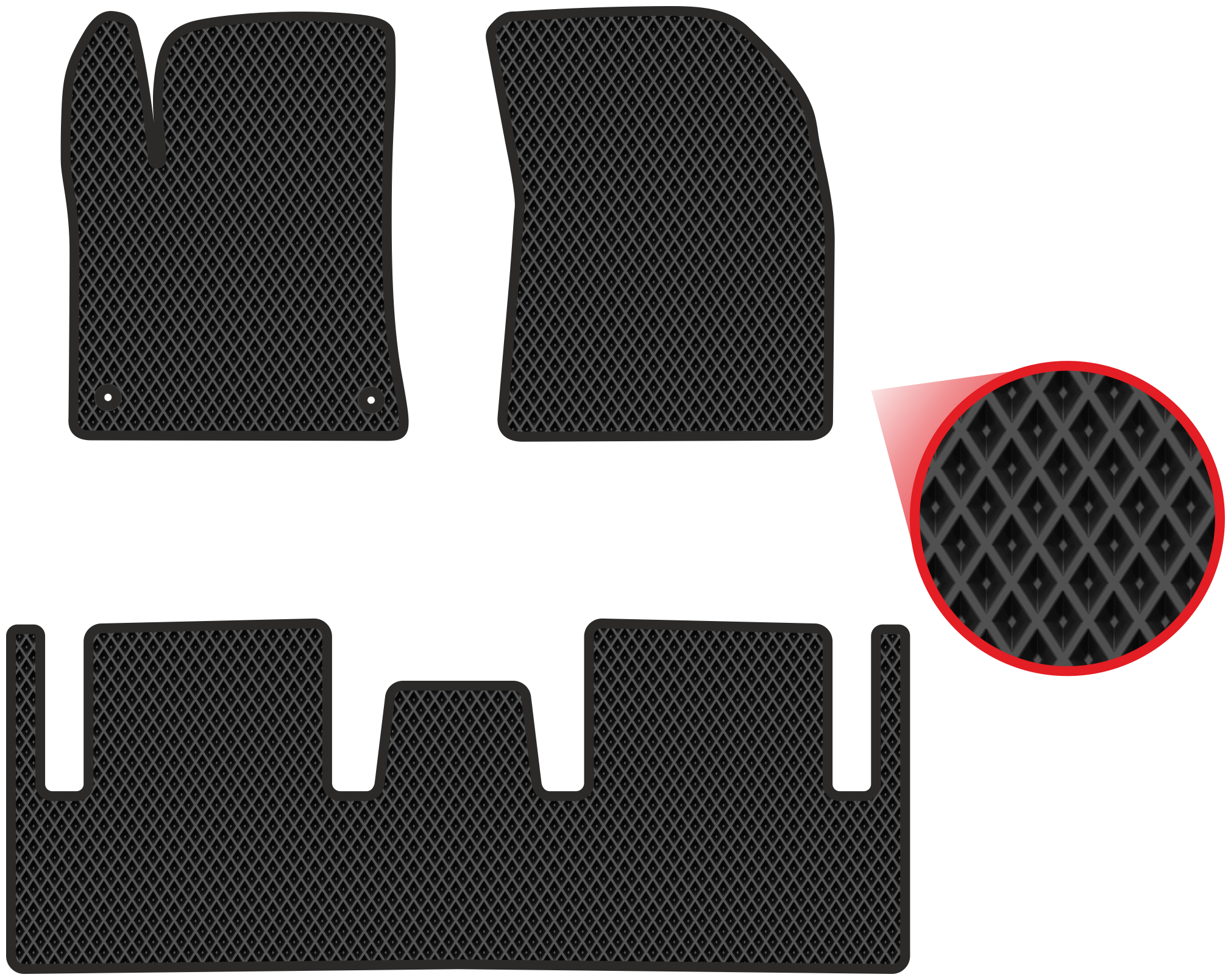 Автомобильные коврики EVA для Citroen C4 Picasso II Grand (2013-2018) чёрные с чёрным кантом ячейка - ромб