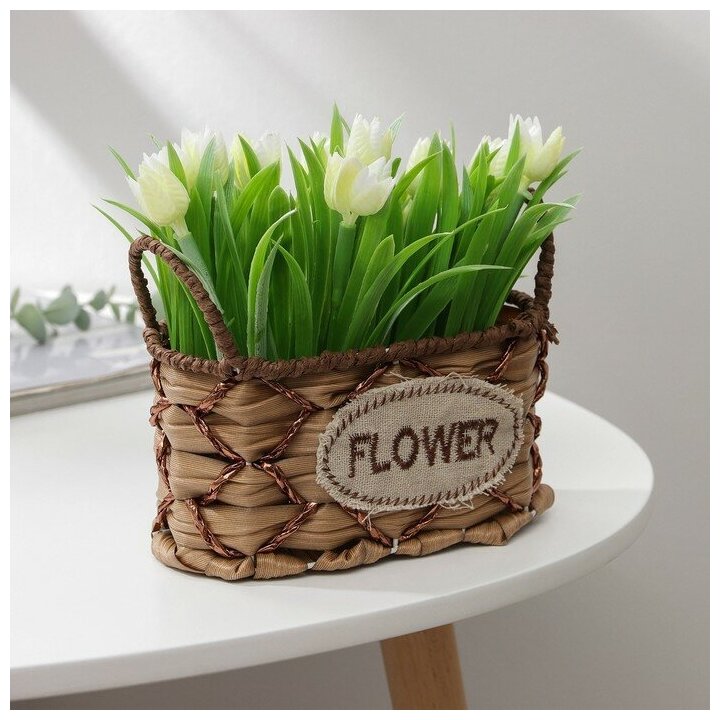 фото Кашпо для цветов плетёное с ручками Доляна «Овал», 17,5×8×12,5 см, цвет светло-коричневый