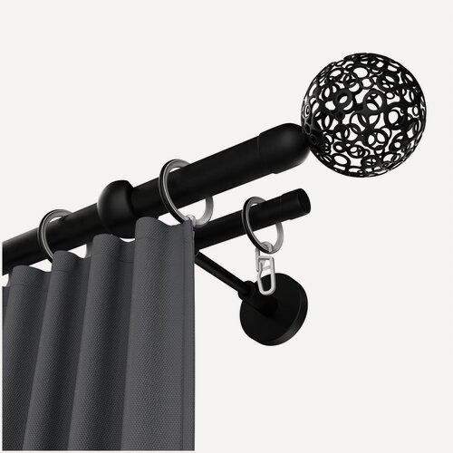 Изображение товара Карниз двухрядный для штор Уют 140см, D 20 и 16 мм, ОСТ, черный, наконечник Шар Ажурный