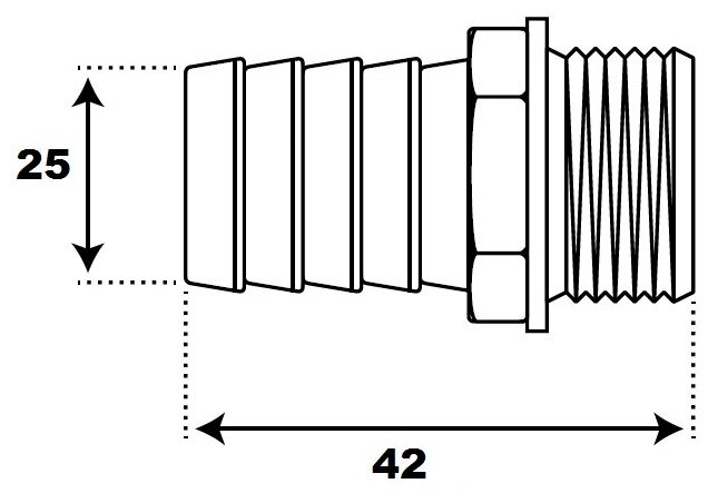 Штуцер под шланг с наружной резьбой 1"х25 мм CTM