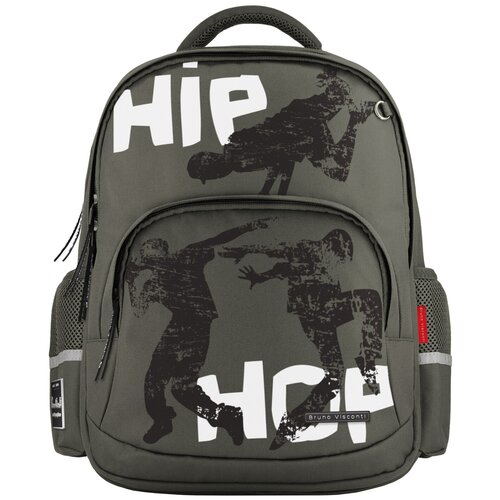 Рюкзак школьный Bruno Visconti, 40 х 30 х 16 см, эргономичная спинка, «Хип-Хоп», тёмно-серый