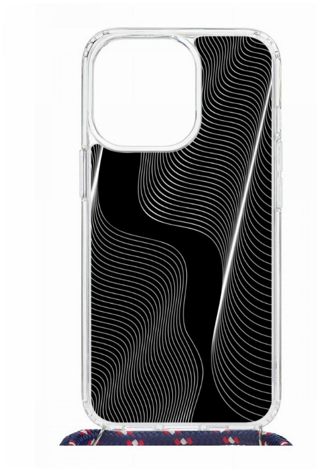 Чехол для iPhone 13 Pro Kruche Print MagSafe Magrope Line black,пластиковая накладка МагСейф со шнурком на шею и рисунком,силиконовый бампер