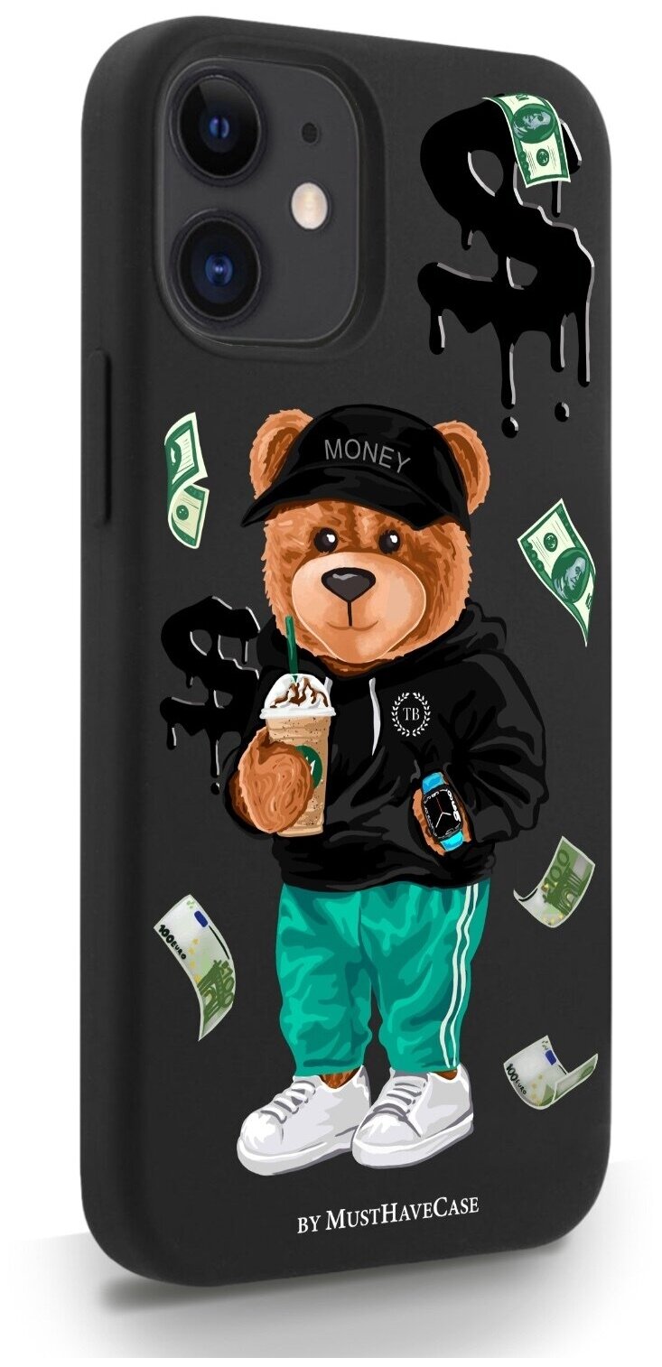 Черный силиконовый чехол MustHaveCase для iPhone 12 Mini Tony Bear/ Мишка Тони для Айфон 12 Мини