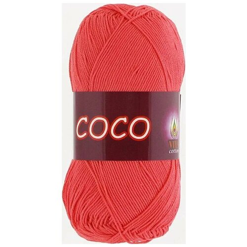 Пряжа хлопковая Vita Cotton Coco (Вита Коко) - 1 моток, 4308 розовый коралл, 100% мерсеризованный хлопок 240м/50г