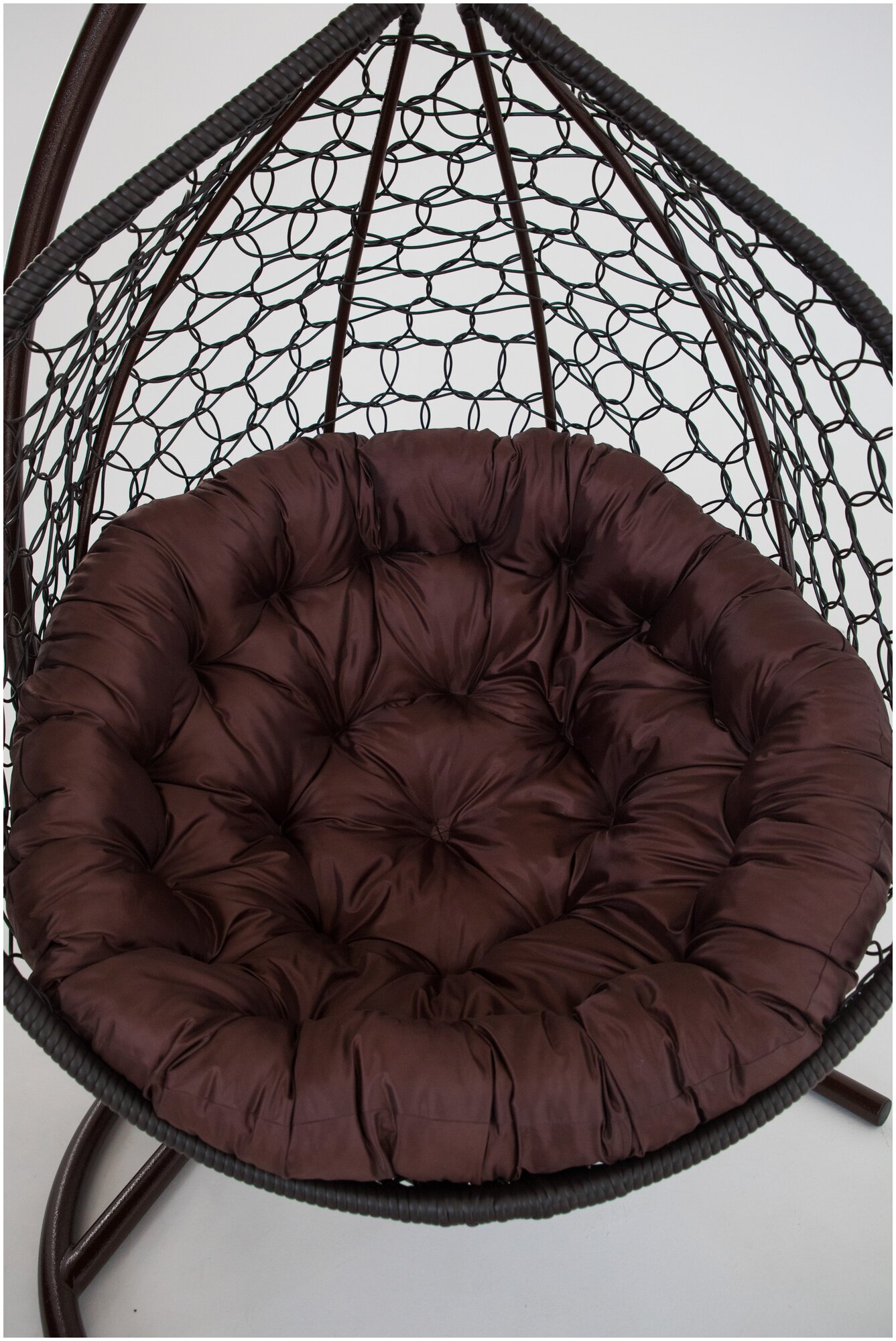 Подвесное кресло-кокон Yova Bubble из эко-ротанга, стойка венге, подушка круглая коричневая - фотография № 3