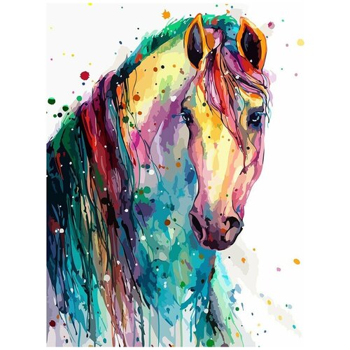 картина по номерам на холсте животные белая лошадь пони 9069 в 30x40 Картина по номерам на холсте красочная лошадь - 8904 В 30x40