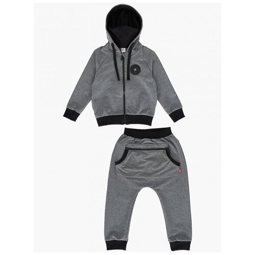 Спортивный костюм для мальчика Mini Maxi, модель 7128, цвет черно-серый/серый/меланж, размер 104
