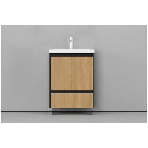 Тумба подвесная с раковиной Velvex Klaufs 60.2D.1Y чёрный/дерево