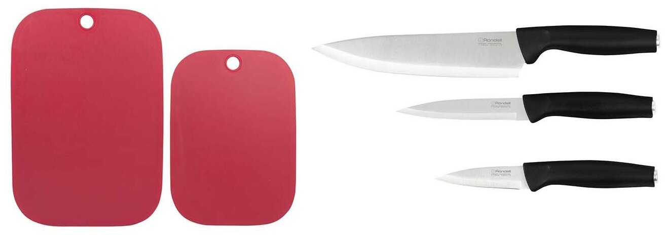 Набор ножей 3 шт + 2 разделочные доски Rondell Trumpf RD-1357 (bd) бордовый .