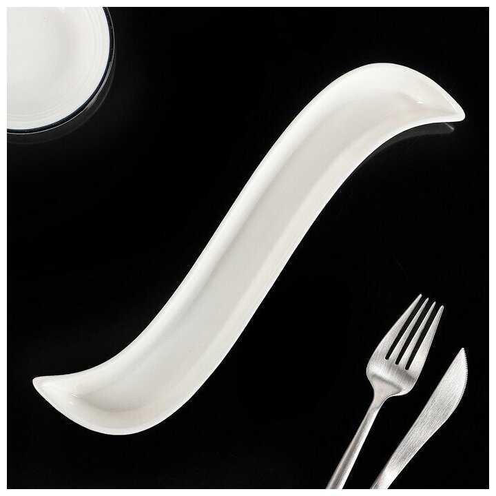 фото Блюдо для оливок керамическое "Серпан", 150 мл, 26x9x3 см, цвет белый