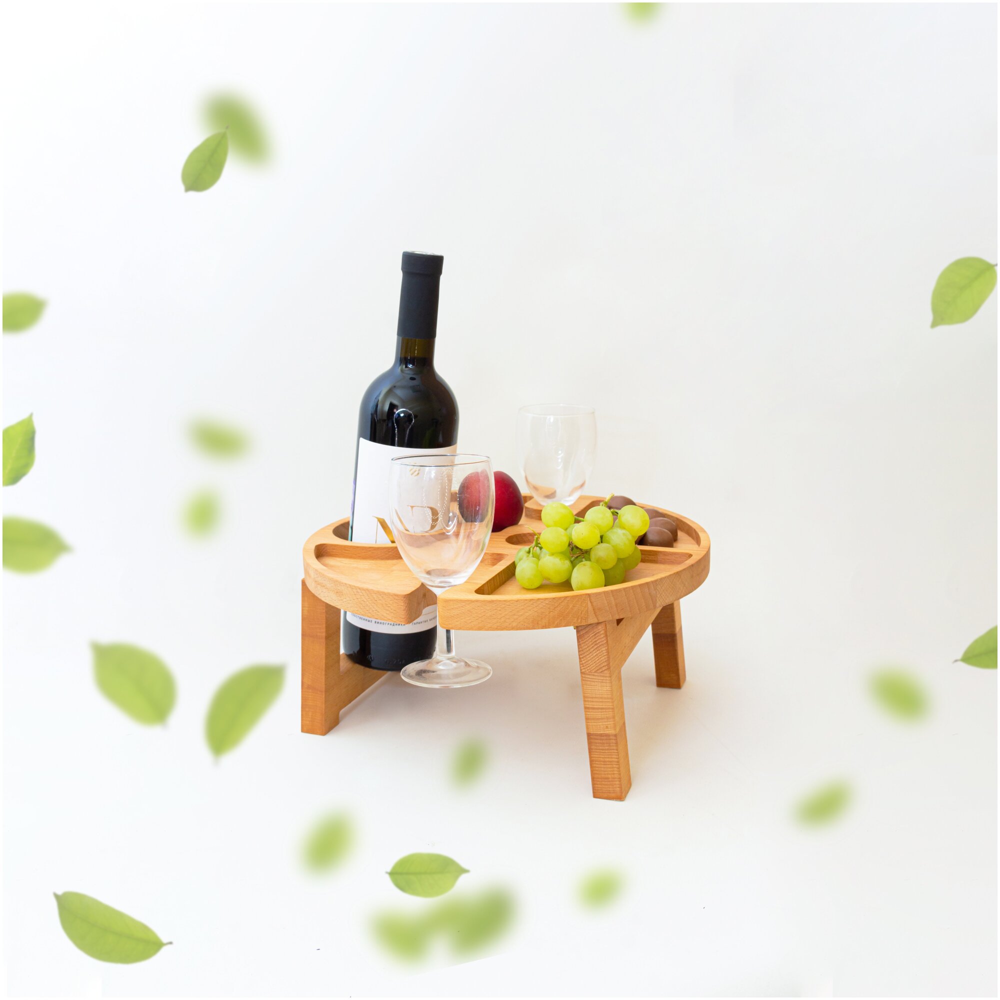 Столик винный деревянный, столик винница с менажницей на двоих, винный поднос, диаметр 31 см - фотография № 10