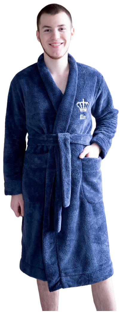 Мужской халат на запах с поясом King Синий размер 50 Велсофт Лика Дресс отложной воротник с карманами - фотография № 1