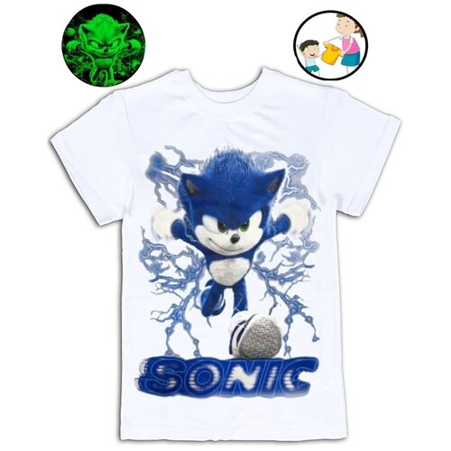 фото Футболка для мальчика соник, размер 44, цвет белый нет бренда