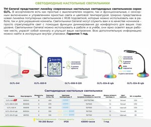 Светодиодный настольный светильник GLTL-020-9 9вт 600лм черный (глянец) 1 шт.