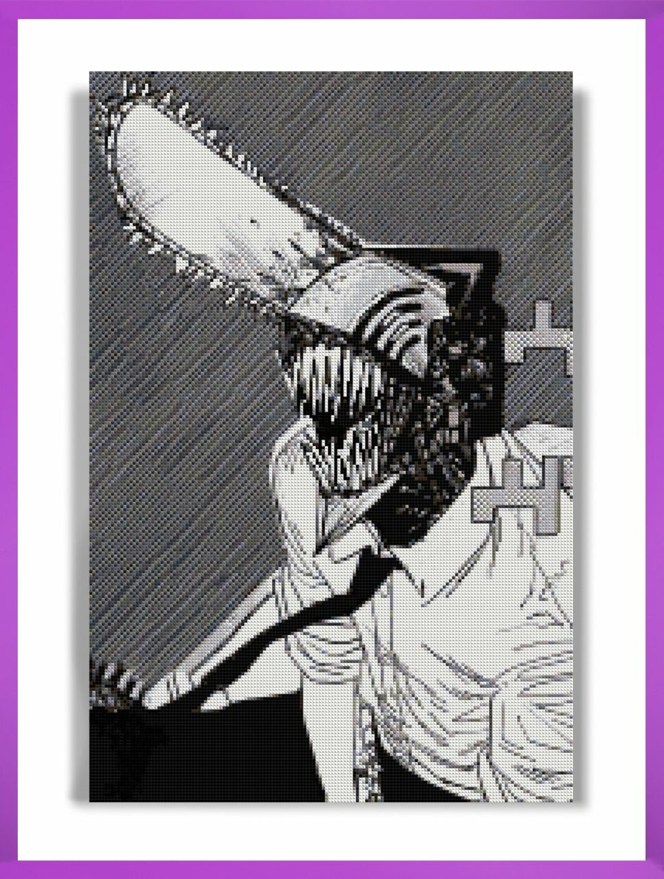 Алмазная мозаика на подрамнике - вышивка Человек бензопила чб 40 х 60 см