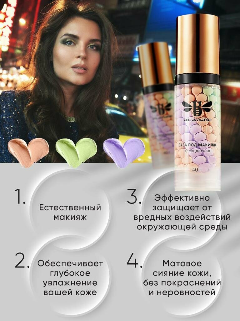 Выравнивающая матирующая база под макияж BLAISINE / Праймер для лица / Тональная основа под макияж трехцветная / Кушон — фото 1