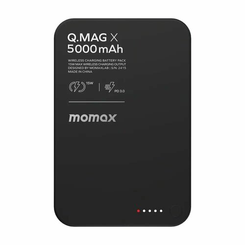 Магнитный портативный аккумулятор Momax QMag X 5000mAh беспроводной Black 477800₽
