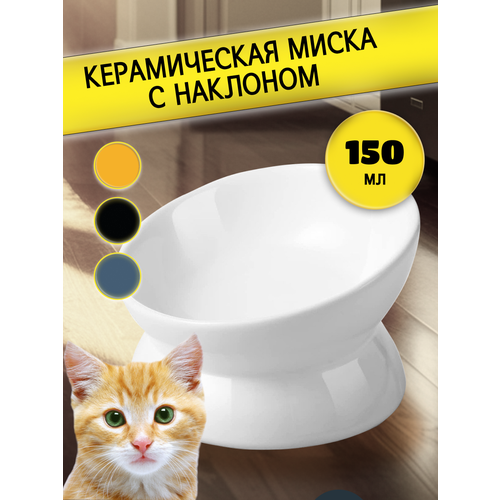 Керамическая миска для кошек с наклоном белая