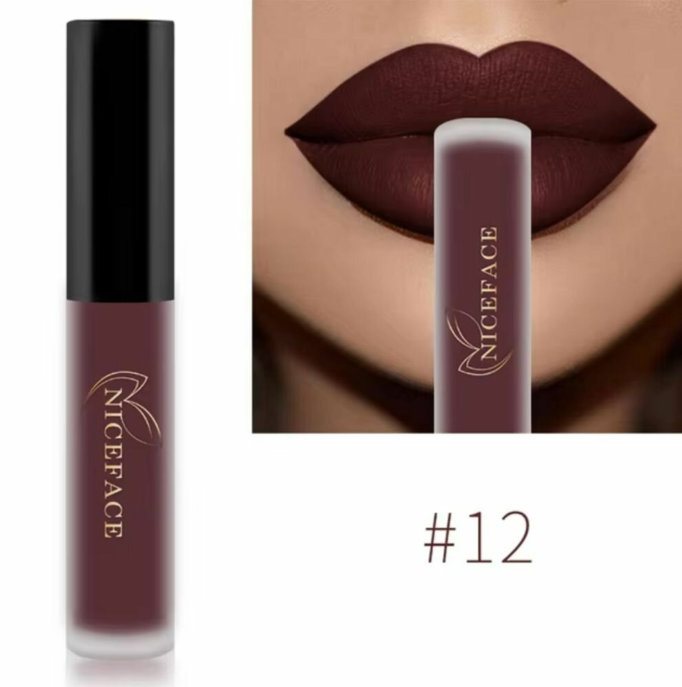 Яркий бархатный матовый блеск для губ NICEFACE водостойкий тинт с пигментом 12, 1 шт.