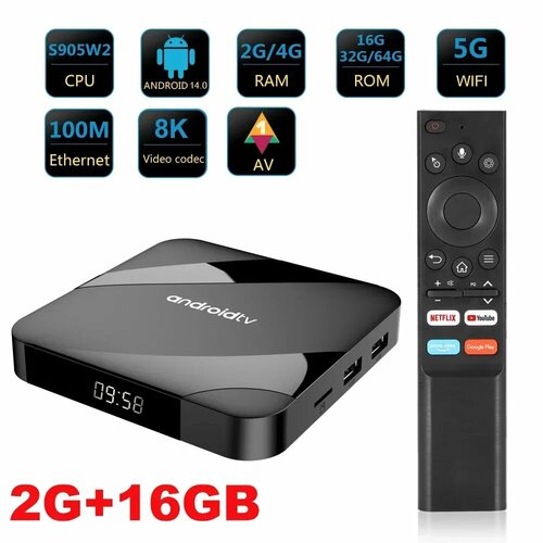 ICANING Smart TV Box Android 14.0 4GB/64GB, 2G 16GB, EU Plug
