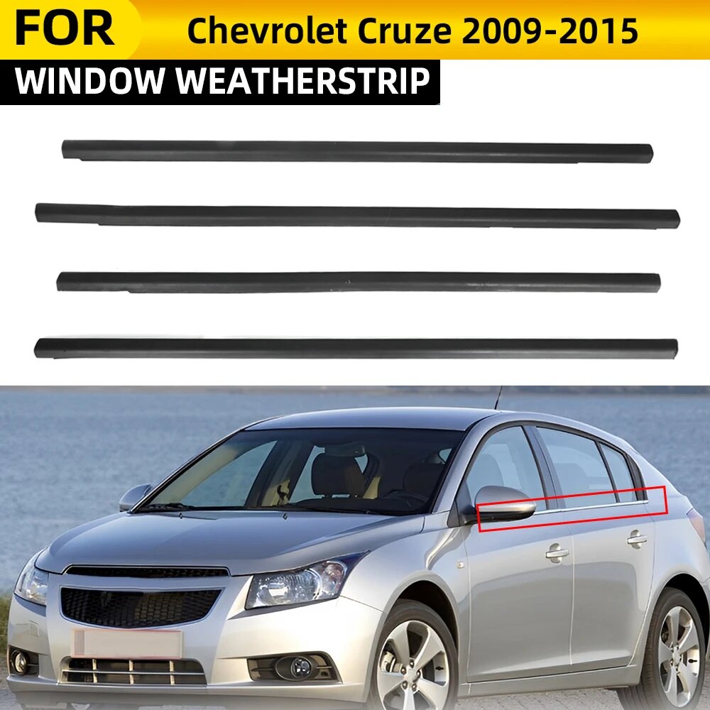 Для Chevrolet Cruze 2009-2015 4 шт, уплотнитель для окна автомобиля, накладка на окно, уплотнительный ремень, наружное оконное стекло, резина, 4pcs — фото 1