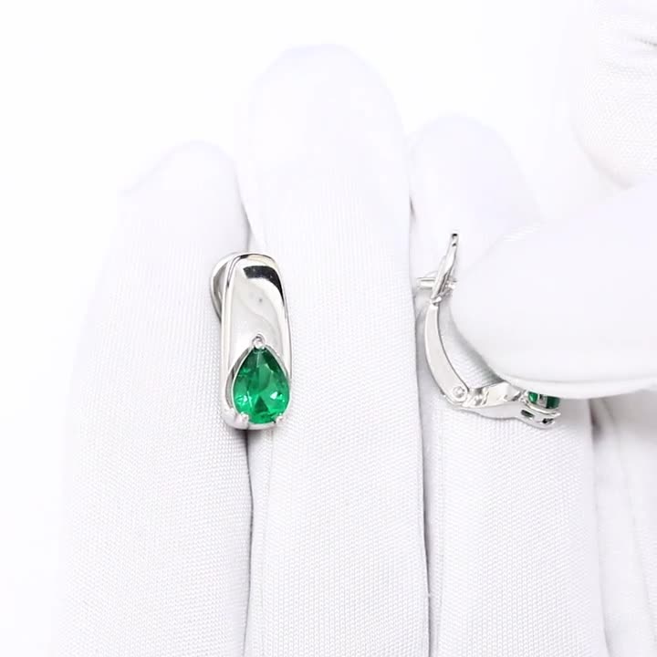 Серьги Diamant online, серебро, 925 проба, родирование, изумруд синтетический, , зелeный — фото 1