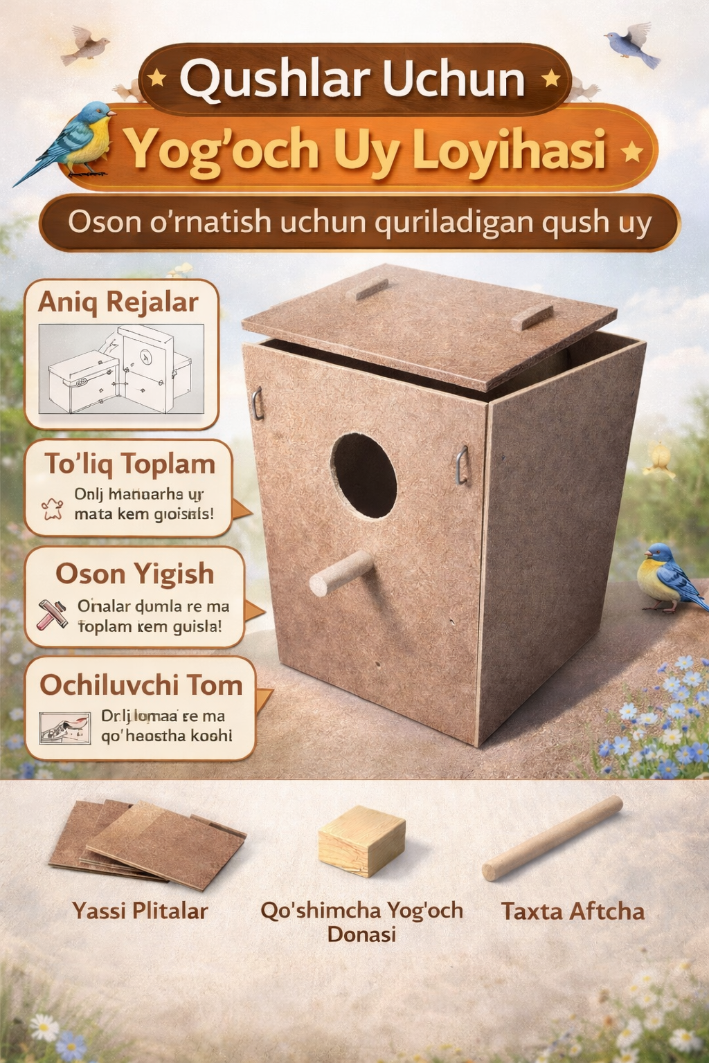 Уютный и безопасный дом-скворечник для попугаев 23, 23, 29 см