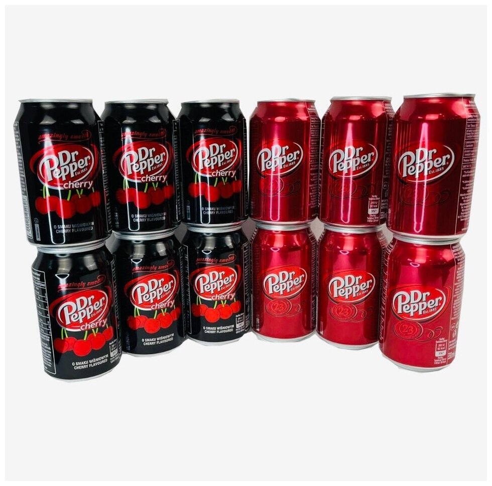 Газированный напиток Dr Pepper набор (6 classic и 6 cherry) 0.33*12 банок - фотография № 1