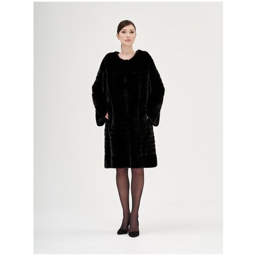 фото Пальто , норка, силуэт прямой, размер 48, черный mallamati