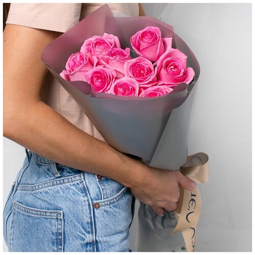 Цветы живые букет из розовых роз 9 шт. 40 см, Лэтуаль Flowers