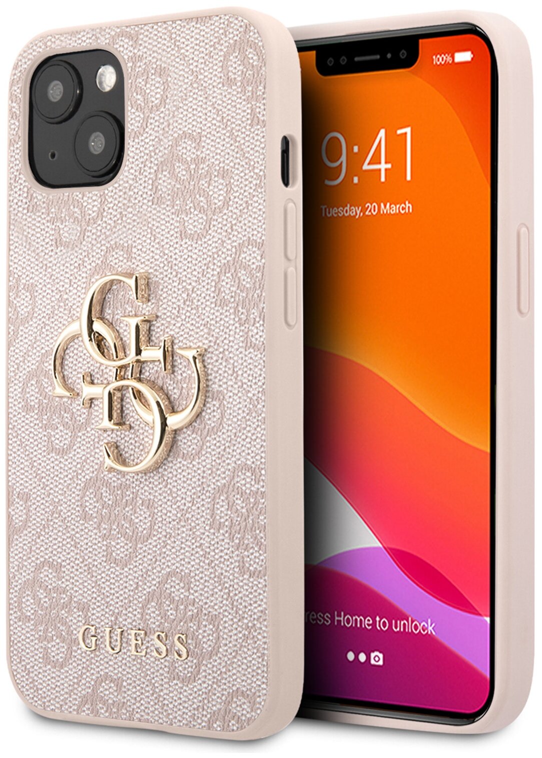 Guess для iPhone 13 чехол PU 4G Big metal logo Hard Pink