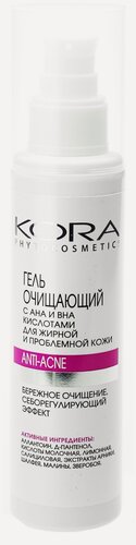 Изображение товара Гель KORA Очищающий с АНА и ВНА кислотами для жирной и проблемной кожи, 150 мл