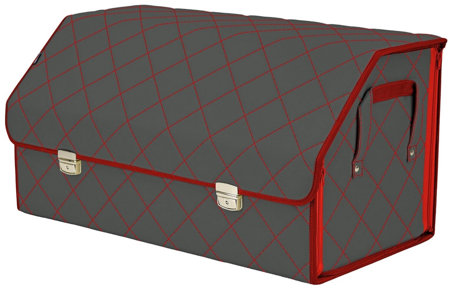 Органайзер-саквояж в багажник "Союз Премиум" (размер XL Plus). Цвет: серый с красной прострочкой Ромб.