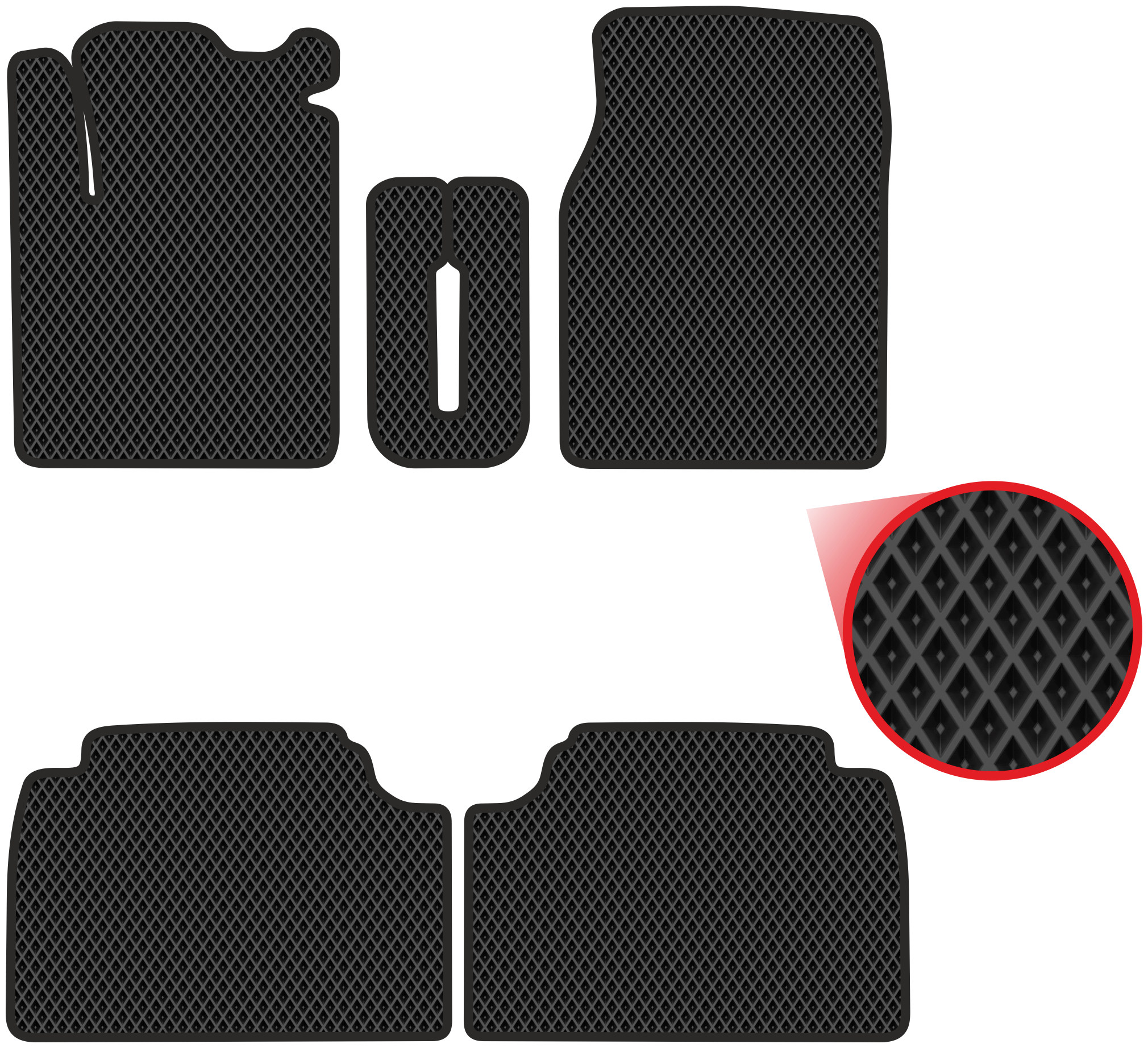 Автомобильные коврики EVA для Volkswagen Sharan I (1995-2010) чёрные с чёрным кантом ячейка - ромб