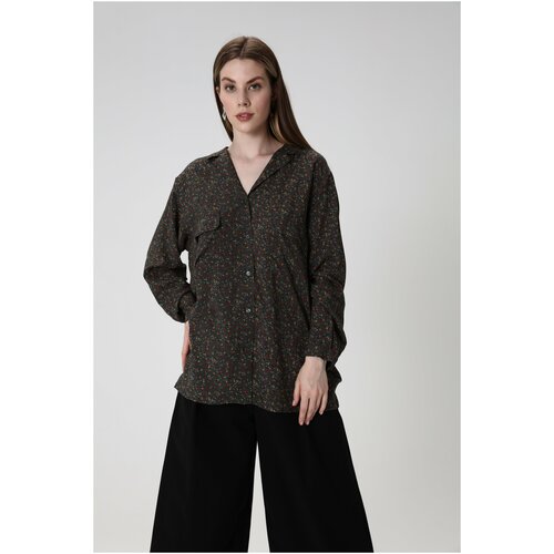 Блуза PATTI MO, размер 50, хаки блуза в клетку с накладными карманами