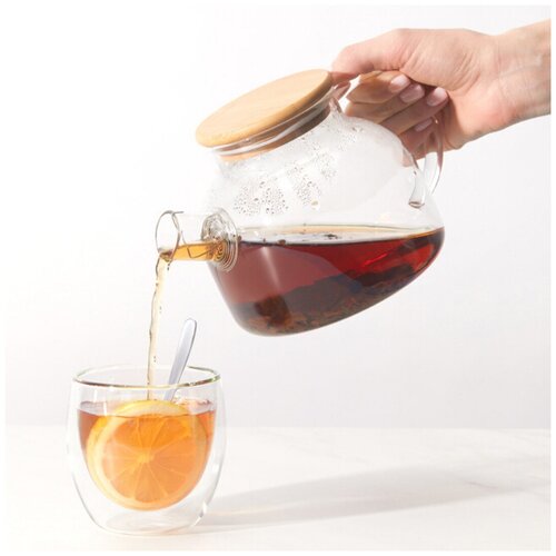 Чайник с бамбуковой крышкой жаропрочный, 900 мл / Чайник 