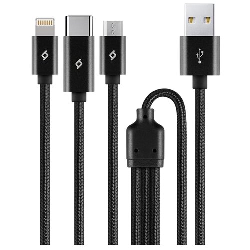 Кабель ttec Alumi Trio USB-A - MicroUSB, Type-C, Lightning (2DK39) только для зарядки, 1 м, черный