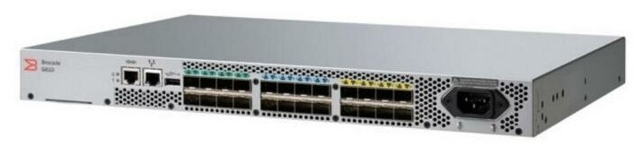 Brocade G610S 24-port FC Switch, 8-port licensed, included 8x 16Gb SWL SFP+ transceivers, 1 PS, Rail Kit (+Рельса белая коробка)