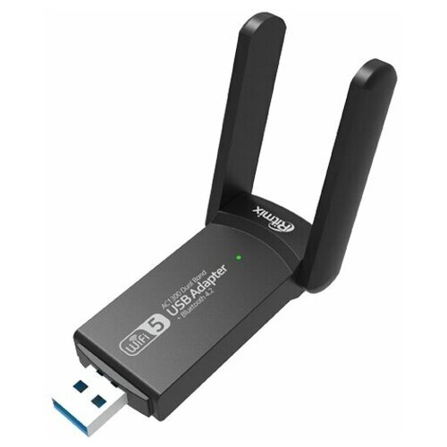Адаптер WiFi + Bluetooth - USB Ritmix RWA-550 скорость до 867Мбит/с. Чипсет Realtek RTL8821CU. Внешняя антенна 2*Дби двухчастотный сетевой адаптер bluetooth 5 0 wi fi usb приемник 2 в 1