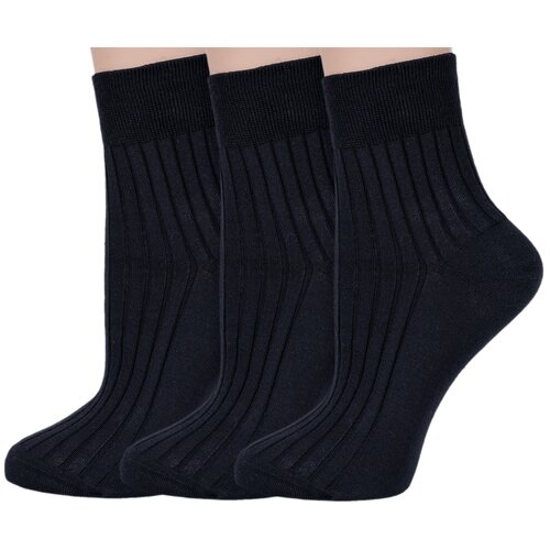 фото Комплект из 3 пар женских носков rusocks (орудьевский трикотаж) из 100% хлопка черные, размер 25