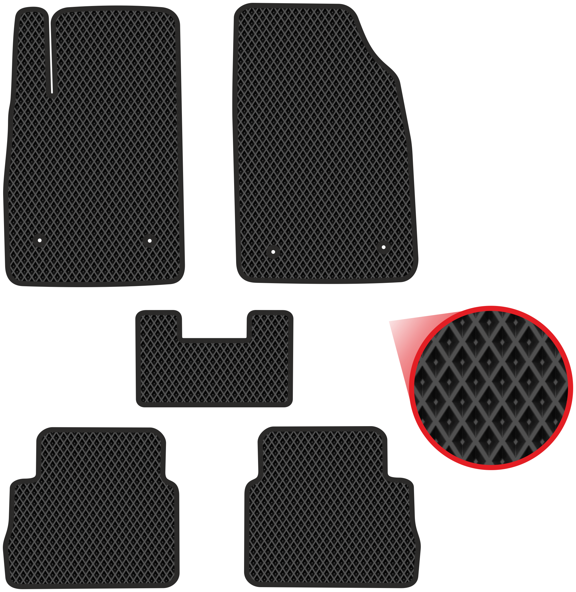 Автомобильные коврики EVA для Opel Vectra C седан (2002-2008) чёрные с чёрным кантом ячейка - ромб