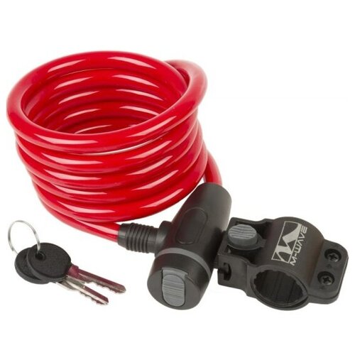 фото Замок m-wave 5-233863 вело 10х1800мм автом. с защ. колпачком красный