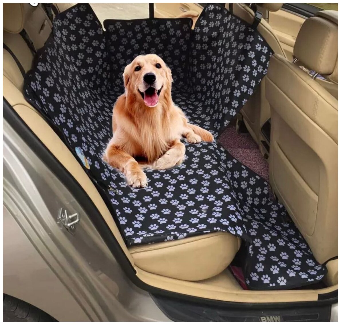 Автогамак трансформер для перевозки собак на заднем сидении/ Чехол для домашних животных для автомобиля/Цвет черный с принтом