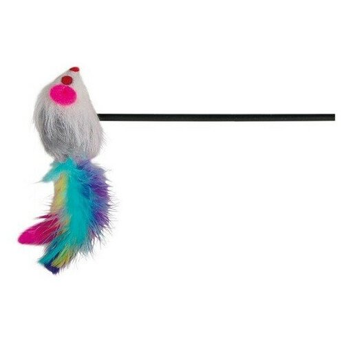 Игрушка для кошек TRIXIE Дразнилка-удочка Мышка с перьями, в ассортименте (50см)
