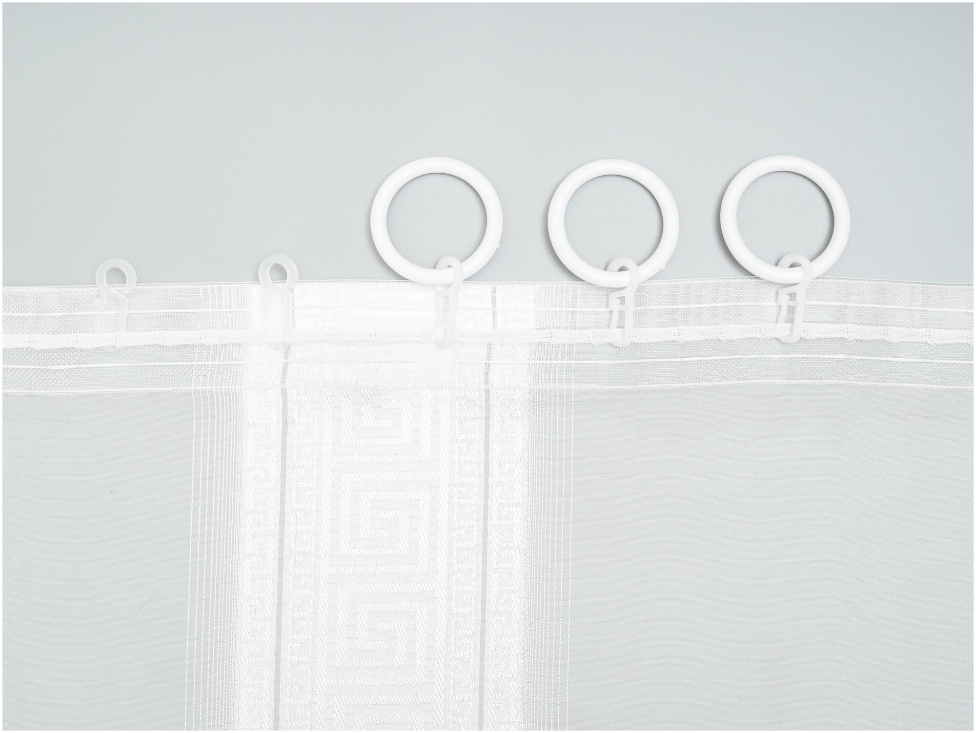 Тюль микровуаль жаккард, высота 260, ширина 500, греческий узор, цвет белый на шторной ленте - фотография № 9