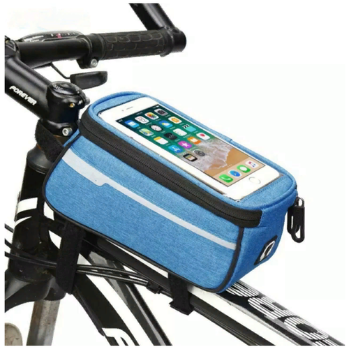 Велосипедная сумка на раму с карманом для смартфона / водонепроницаемая вело-сумка / вело-бардачок (blue)