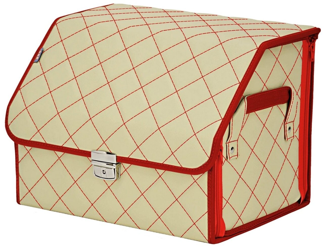 Органайзер-саквояж в багажник "Союз Премиум" (размер M). Цвет: светло-бежевый с красной прострочкой Ромб.