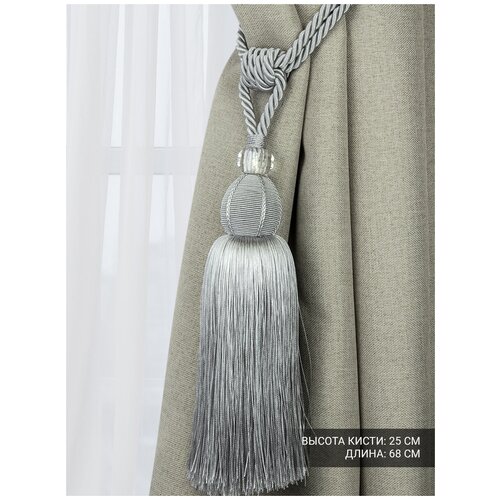 Подхват для штор кисть Mirtex FYTA светло-серый (1шт) с бахромой декоративные/шторные подхваты